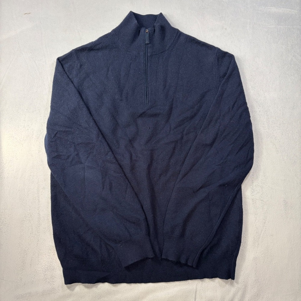 Saks Fifth Avenue Mens Navy 100% Cashmere Quarter Zip Sweater Made in Italy L